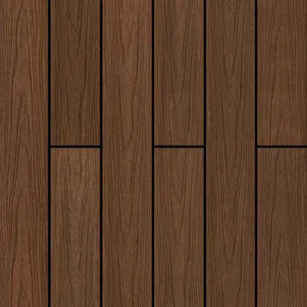 Tarima encapsulada exterior Twin en color RedWood, con un acabado de madera rojiza